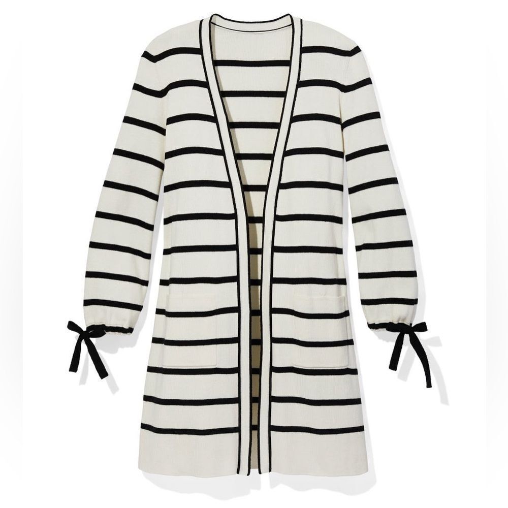 Talbots Oprah collection striped open front cardigan white black size P small